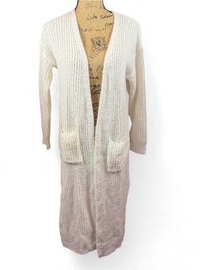 Princess Polly XXS XS Cream Chunky Knit Longline Duster Cardigan Open Front